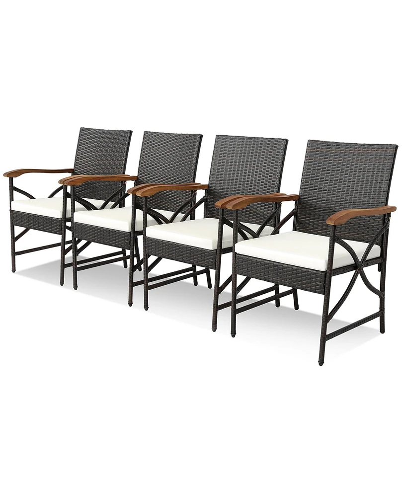 Gymax Set of Pe Wicker Dining Chairs w/ Soft Zippered Cushions Armchairs Patio