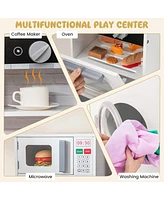 Gymax ids Play Kitchen Toy Set w/ Water Dispenser Sink Faucet Microwave Oven Utensils