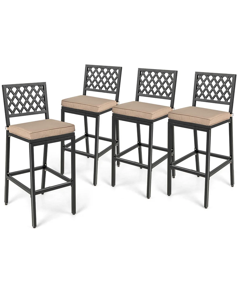 Gymax 4 Pcs Chairs Metal Bar Stools Patio Bar Height Dining Chairs Black & Beige