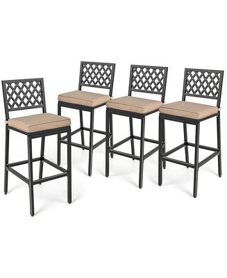 Gymax 4 Pcs Chairs Metal Bar Stools Patio Bar Height Dining Chairs Black & Beige