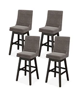 Gymax Set of 4 30.5'' Upholstered Linen Swivel Barstools Dining Chairs w/ Rubber Wood Legs