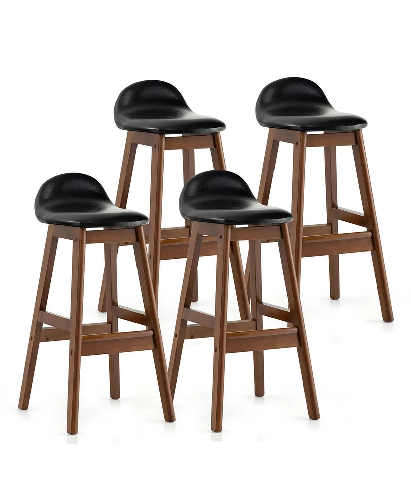 Gymax Set of 4 Upholstered Pu Leather Barstools 27.5'' Wooden Dining Chairs Black & Brown