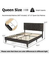Gouun Queen Size Upholstered Platform Bed with Tufted Headboard-Queen Size