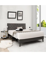 Gouun Queen Size Upholstered Platform Bed with Tufted Headboard-Queen Size