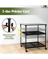 Gouun 3 Tier Printer Stand Rolling Fax Cart with Adjustable Shelf and Swivel Wheels