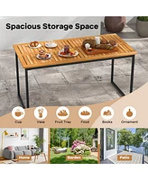 Gouun Acacia Wood Dining Table for 6 People with Slatted Tabletop and Umbrella Hole