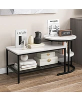 Gouun Set of 2 Nesting Table with Extra Storage Shelf for Living Room