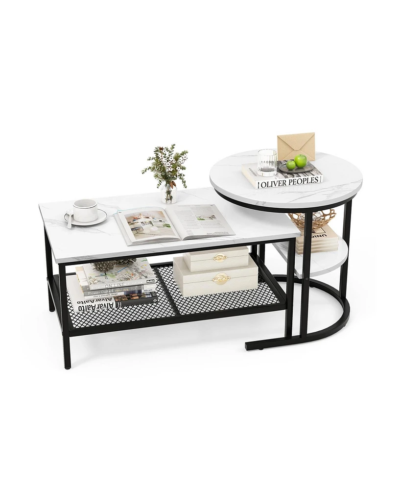 Gouun Set of 2 Nesting Table with Extra Storage Shelf for Living Room