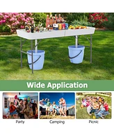 Gouun 5 Ft Folding Ice Cooler Table with Double Sinks for Camping Party Picnic Wedding