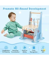 Gouun 2-in-1 Toddler Wooden Baby Push Walker with Multi-Activity Center
