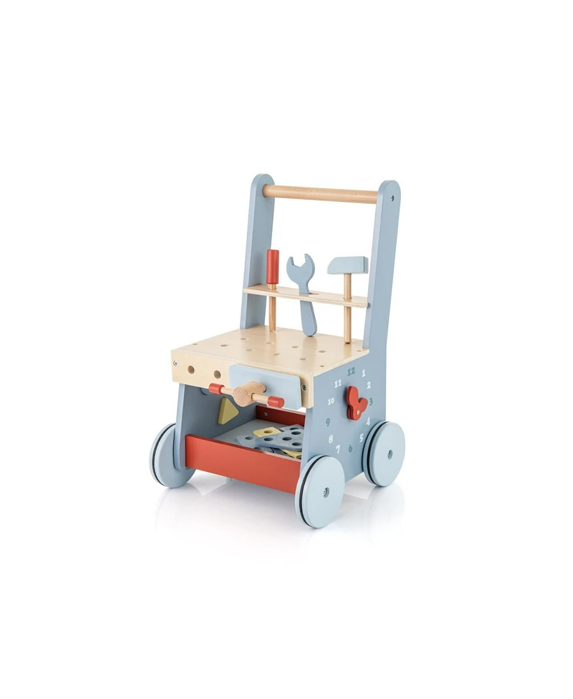 Gouun 2-in-1 Toddler Wooden Baby Push Walker with Multi-Activity Center