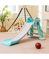 Gouun 3-in-1 Folding Slide Playset with Basketball Hoop and Small Basketball
