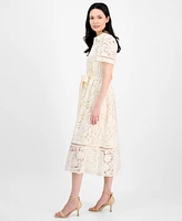 Anne Klein Women's Floral-Lace Tie-Waist Shirtdress