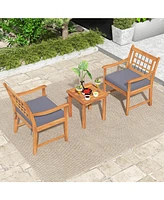 Gouun 3 Piece Wood Patio Furniture Set with Seat Cushions and Acacia Wood Frame