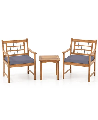 Gouun 3 Piece Wood Patio Furniture Set with Seat Cushions and Acacia Wood Frame