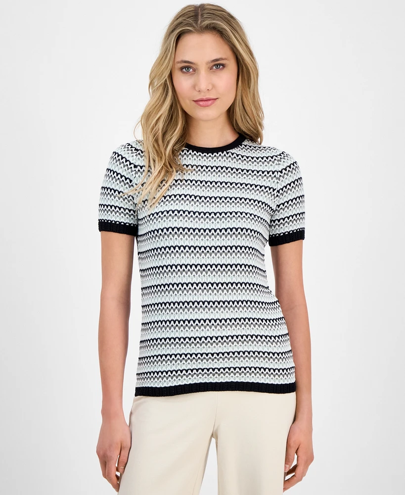 Anne Klein Women's Stripe Stitch Crewneck Top