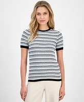 Anne Klein Women's Stripe Stitch Crewneck Top