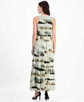 Anne Klein Women's Printed Smocked-Bodice Tiered Maxi Dress