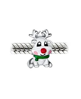 Bling Jewelry Christmas Cartoon Rudolph Red Nose Reindeer Charm Bead .925 Sterling Silver