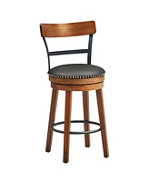 Gymax Set of BarStool 25.5'' Swivel Counter Height Dining Chair with Rubber Wood Legs