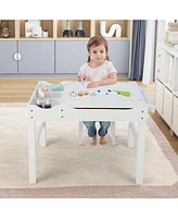 Gouun Kids Multi Activity Play Table Wooden Building Block Desk with Storage Paper Roll