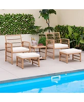 Gouun 5 Piece Patio Wicker Sofa Set with Seat and Back Cushions