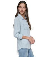 Dkny Jeans Women's Roll-Tab-Sleeve Button-Front Shirt