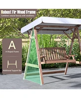 Gouun 2-Person Porch Swing with Fir Wood Stand and Tilt Canopy