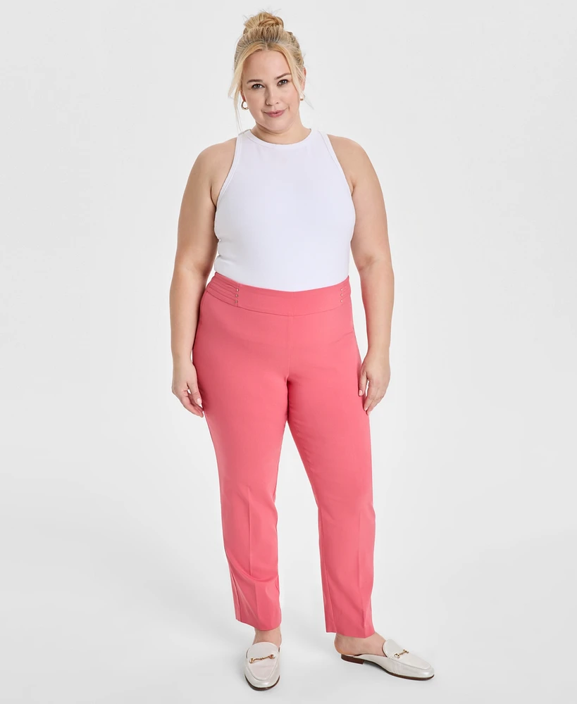 Jm Collection Plus & Petite Tummy Control Pull-On Slim-Leg Pants