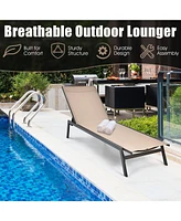 Gouun Outdoor Reclining Chaise Lounge Chair with 6-Position Adjustable Back