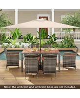 Gouun 7 Pieces Patio Acacia Wood Cushioned Pe Rattan Wicker Dining Set