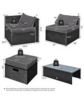 Gouun 8 Pieces Patio Rattan Storage Table Furniture Set