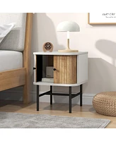 Mid-century Modern Nightstand with Sliding Doors and Storage Cabinet