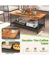 Gouun 4 Piece Patio Rattan Furniture Set with 2-Tier Table