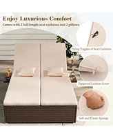 Gouun Patio Double Chaise Lounge with Cushions and Folding Side Trays