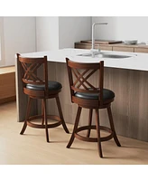 Gouun 360 Swivel Upholstered Barstools Set of 2 with Back and Footrest-24 inches