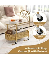 Gouun 2-Tier Mobile Glass Table with Bear Pattern