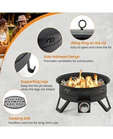Gouun 17 Inch Portable Gas Fire Pit with Folding Legs and Removable Grill for Camping