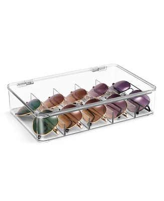 Sorbus Clear Stackable Plastic Sunglass Holder with Hinged Lid for Eyewear Display Includes 5 Sections