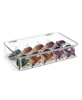 Sorbus Clear Stackable Plastic Sunglass Holder with Hinged Lid for Eyewear Display Includes 5 Sections