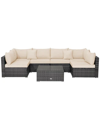 Gouun 7 Pieces Patio Rattan Furniture Set with Sectional Sofa Cushioned