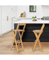 Gymax Set of 2 Bamboo Folding Barstools Counter Height Dining Chairs Installation Free
