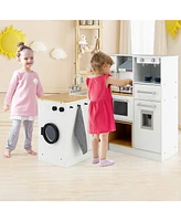 Gymax Kids 2-Piece Kitchen Play Set Pretend Chef Toy Set w/ Range Hood & Stove Burner