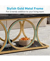 Tribesigns Rectangle Coffee Table, 47.24-inch Modern Tables for Living Room, 2-Tier Faux Marble Wood Table with Geometric Metal Legs,Bla