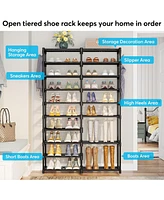 Tribesigns Shoe Rack Organizer, 36-44 Pairs Shoe Storage Shelf, 10 Tiers Shoe Stand, Shoe Rack for Closet, Boot Organizer with 2 Hooks, Stackable Shoe