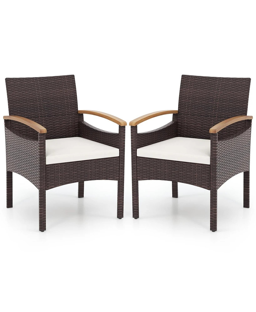 Gouun Patio Dining Chairs Set of 2 with Acacia Wood Armrest and Heavy Duty Metal Frame-2 Pieces