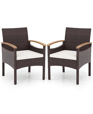 Gouun Patio Dining Chairs Set of 2 with Acacia Wood Armrest and Heavy Duty Metal Frame-2 Pieces