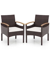 Gouun Patio Dining Chairs Set of 2 with Acacia Wood Armrest and Heavy Duty Metal Frame-2 Pieces