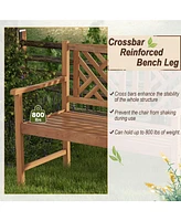 Gouun 2-Person Wooden Outdoor Bench with Cozy Armrest and Backrest