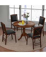 Gouun Wooden Dining Table with Round Tabletop and Curved Trestle Legs